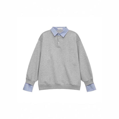 American-style Streetwear Faux Two-piece Fleece-lined Shirt-collar Hoodie