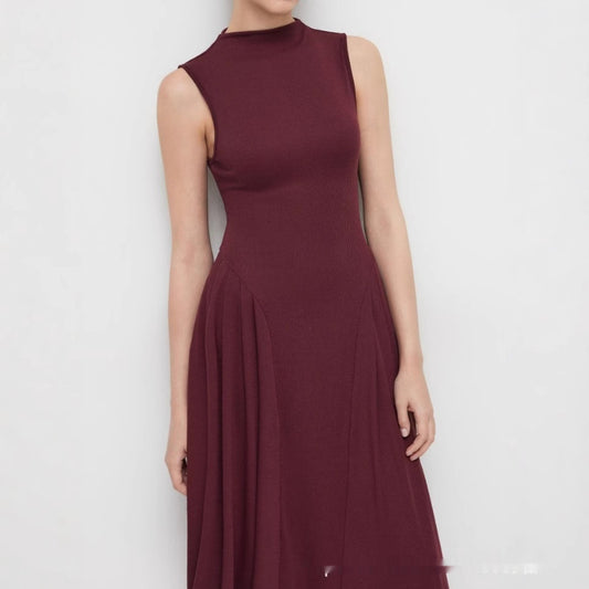 Women's Sleeveless Skirt Turtleneck Pure Color Ruffles Dress