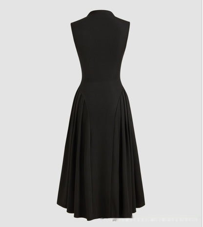 Women's Sleeveless Skirt Turtleneck Pure Color Ruffles Dress