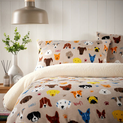 Dogs Teddy Duvet Set Luxurious Faux Fur Bedding with Reversible Sherpa Fleece Available in Single Double King Sizes Perfect for Winter by OLIVIA ROCCO