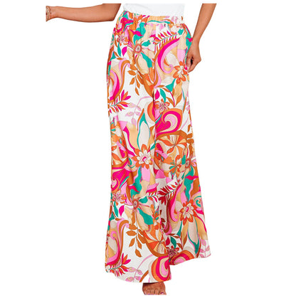 Womens Loose High-Waisted Leopard-Print Street-Style Wide-Leg Pants