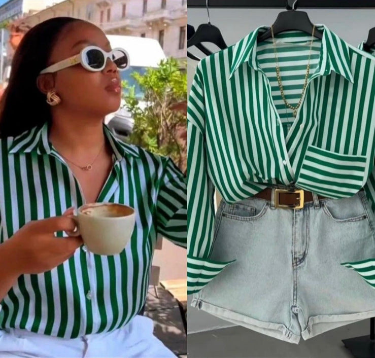 Lightweight Street-style Casual Long-sleeve Striped Shirt