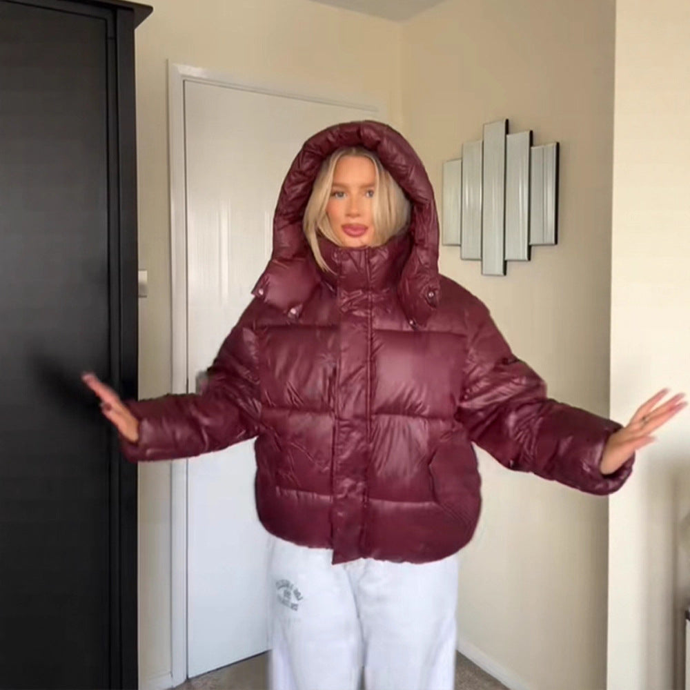 High-end Sophisticated Hooded Cotton Coat With A Zip-up Designwarm And Perfect For Commuting