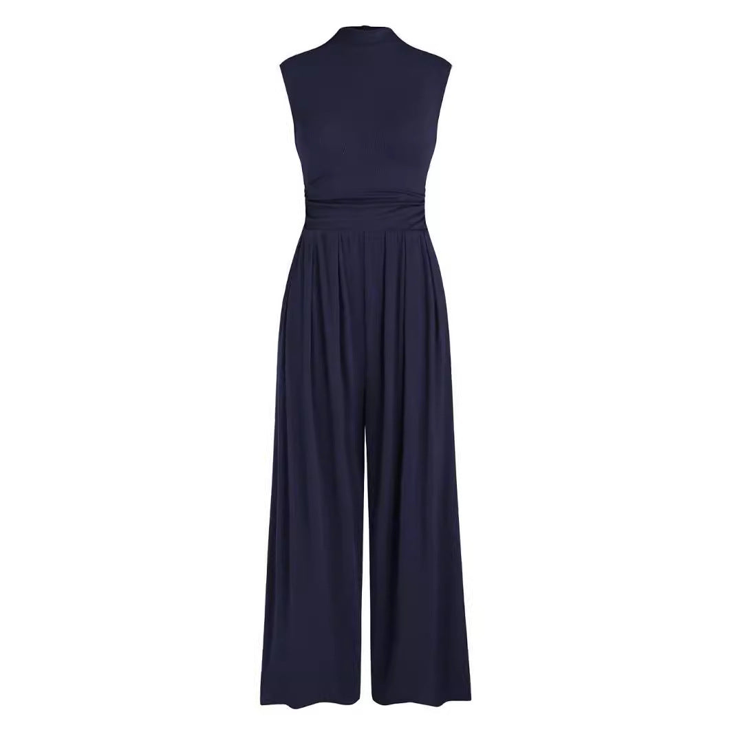 Loose High-waisted Wide-leg Form-fitting Sleeveless Jumpsuit