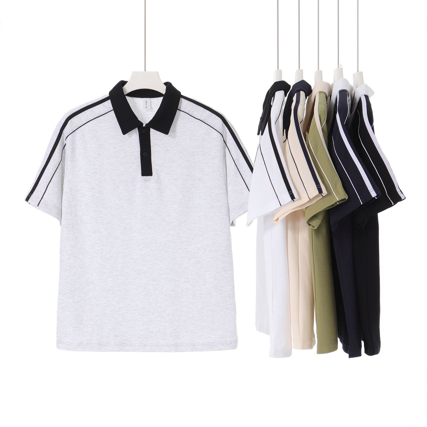 Casual Lapel Short Sleeve T-Shirt Loose Cotton Drop Shoulder Polo Shirt