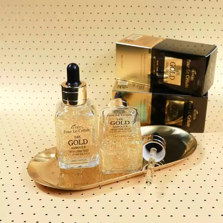 Atticos 24K Gold Ampoule 50ml Anti-Aging Wrinkle Care Whitening with Niacinamide Peptides for Face OEM/ODM