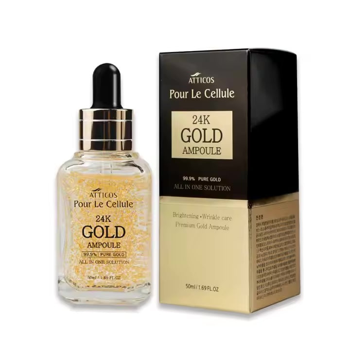 Atticos 24K Gold Ampoule 50ml Anti-Aging Wrinkle Care Whitening with Niacinamide Peptides for Face OEM/ODM
