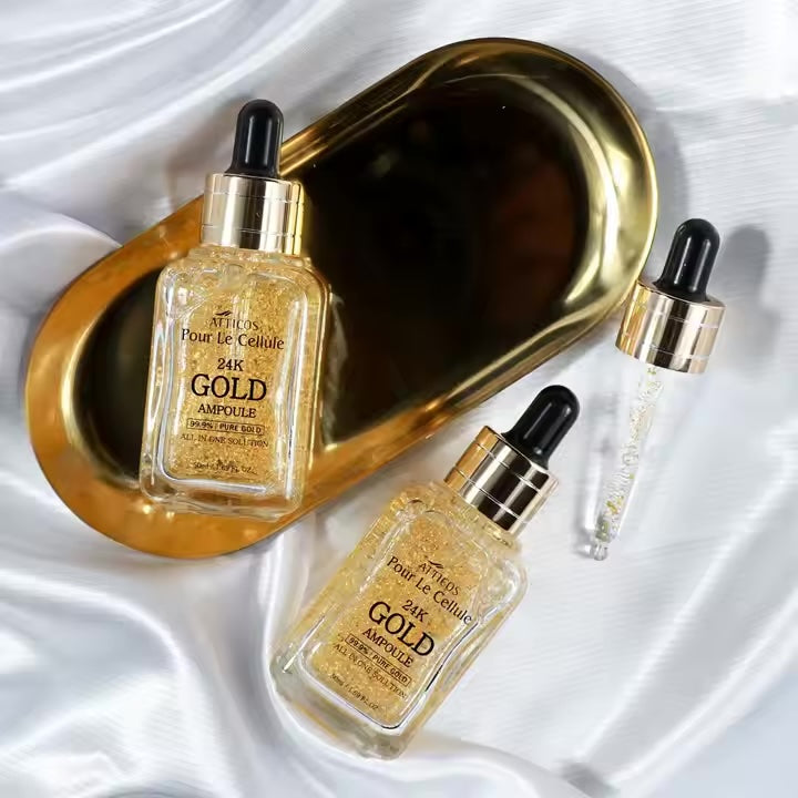 Atticos 24K Gold Ampoule 50ml Anti-Aging Wrinkle Care Whitening with Niacinamide Peptides for Face OEM/ODM