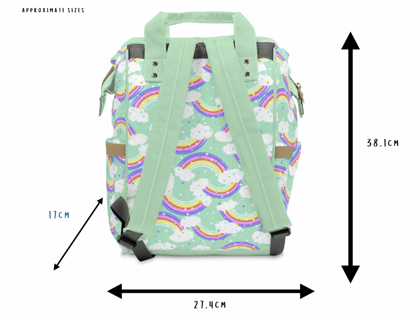 Green Baby Changing Nappy Bag - Happy Rainbow