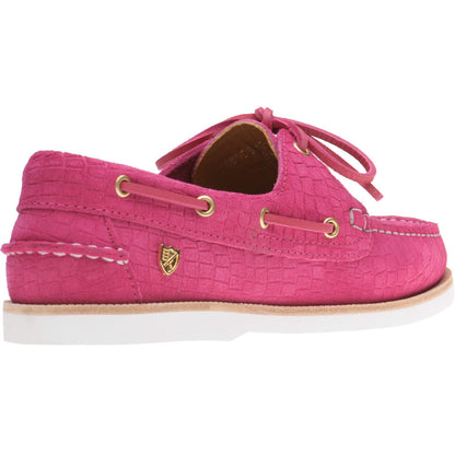 Herring Cordelia ladies rubber-soled deck shoes in pink moc croc suede