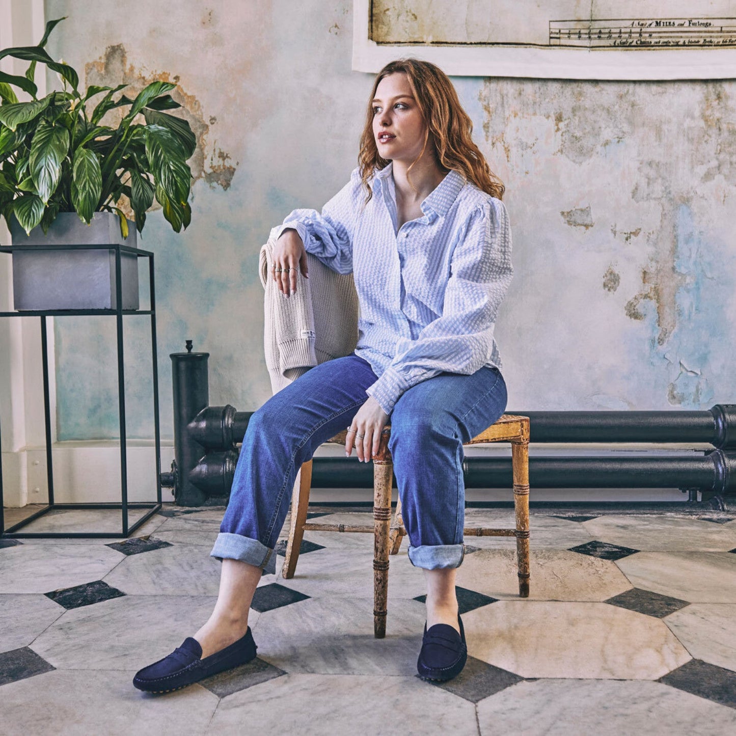 Herring Louisa ladies rubber-soled driving moccasins in navy suede