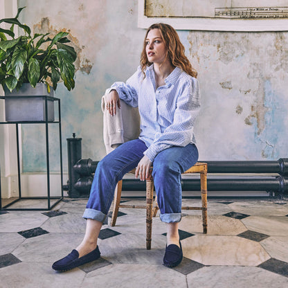 Herring Louisa ladies rubber-soled driving moccasins in navy suede