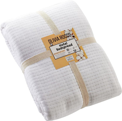 Hotel Collection 240 x 260 cm Quilted Bedspread in Sustainable Cotton Soft and Durable White and Grey Bedding for Elegant Bedroom Decor by OLIVIA ROCCO