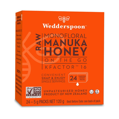 Wedderspoon Honey On The Go KFactor 16+ Manuka Snap Packs 120g (24 snaps per box)
