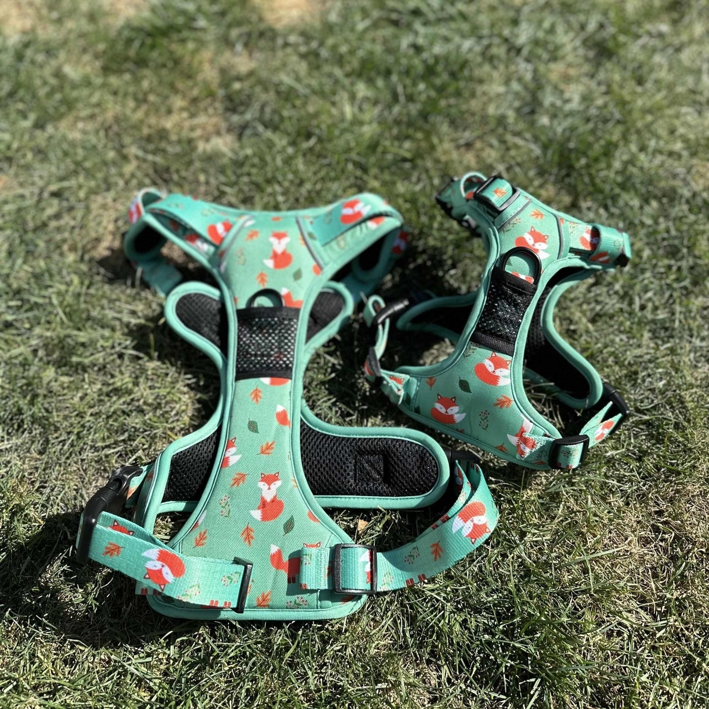 Inquisitive Fox No Pull Tactical Dog Harness – Green Fox Print, Adjustable, Step-In (XS-XL)