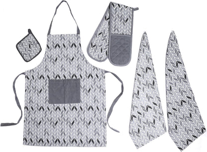 Kitchen Sets Apron Double Oven Gloves Towel Set Heat Resistant Oven Mitts Pot Holder for Home Kitchen Baking and Cooking Pack of 5 by OLIVIA ROCCO