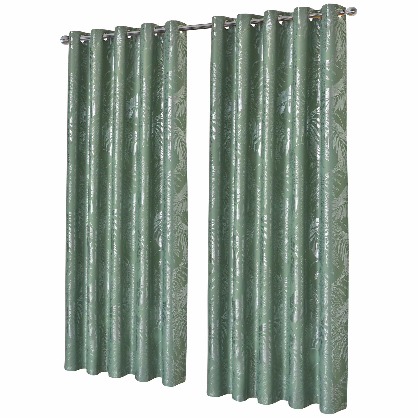 Leaf Sage Green Sparkle Blackout Curtains Super Soft Thermal Insulated Eyelet Drapes for Living Room & Bedroom 2 Panels by OLIVIA ROCCO