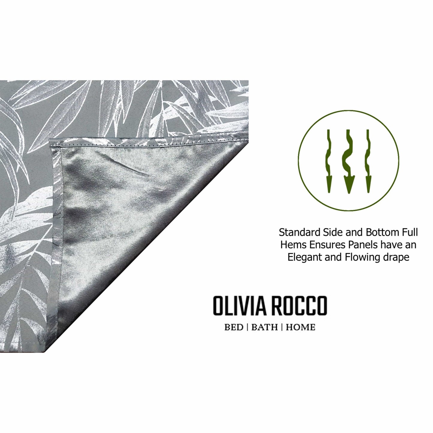 Leaf Silver Sparkle Blackout Curtains Super Soft Thermal Insulated Eyelet Drapes for Living Room & Bedroom 2 Panels by OLIVIA ROCCO