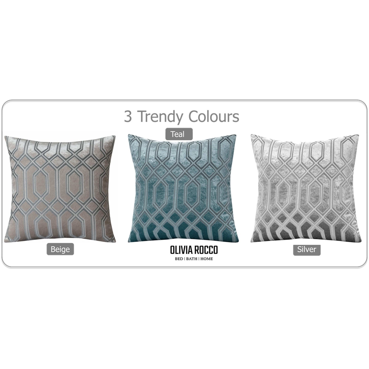 Luxe Geo Velvet Cushion Covers 2 Pack Grey Geometric Decorative Cushions for Sofa Bed & Living Room by OLIVIA ROCCO