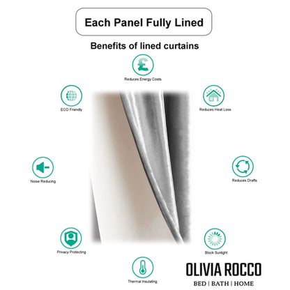 Luxe Geo Velvet Eyelet Curtains Grey Thermal Insulated Soundproof Light Blocking Drapes for Bedroom & Lounge by OLIVIA ROCCO