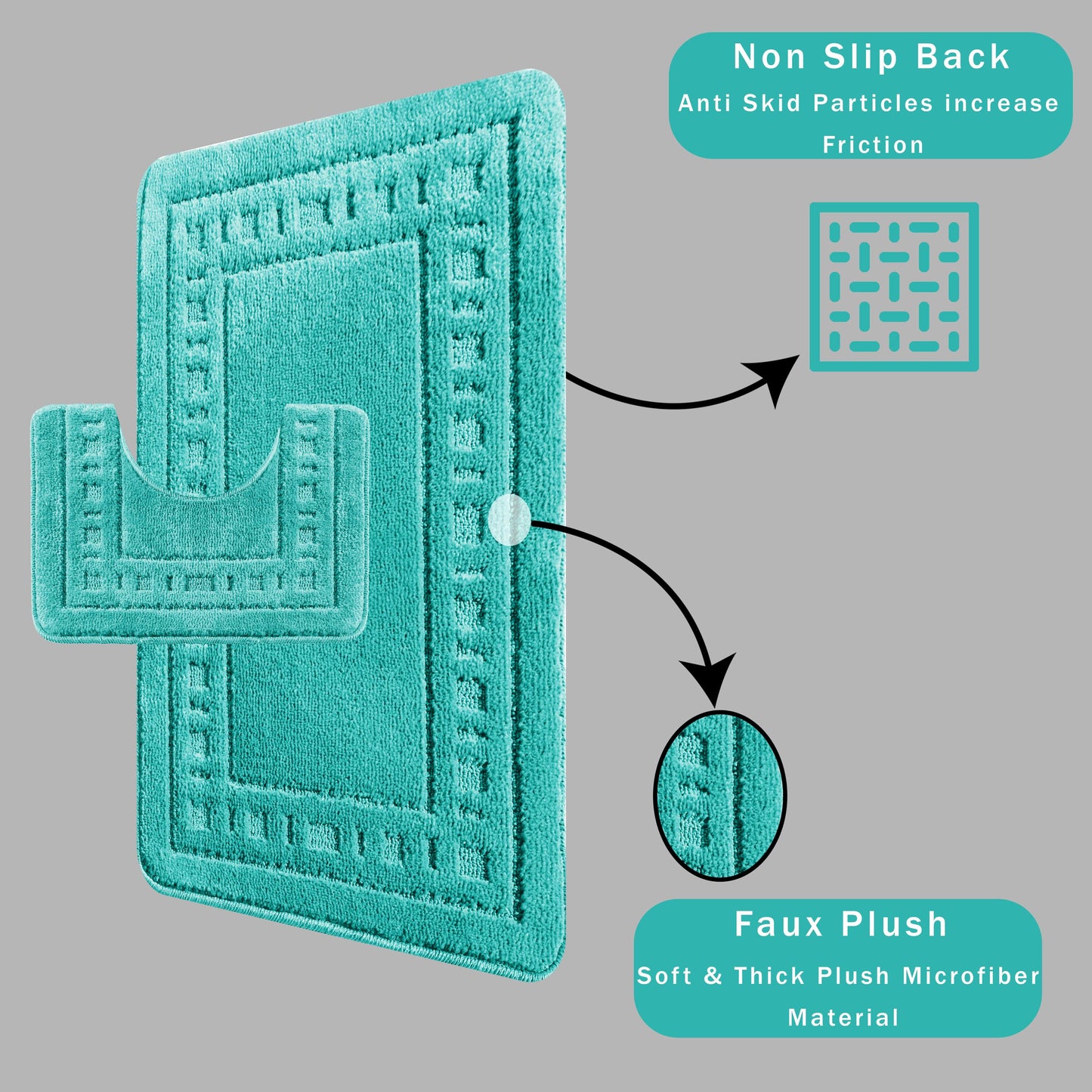 Miami 2 Piece Duck Egg Bath Mat & Pedestal Set Non-Slip Soft & Absorbent Bathroom Mat Set for Comfort & Safety by OLIVIA ROCCO