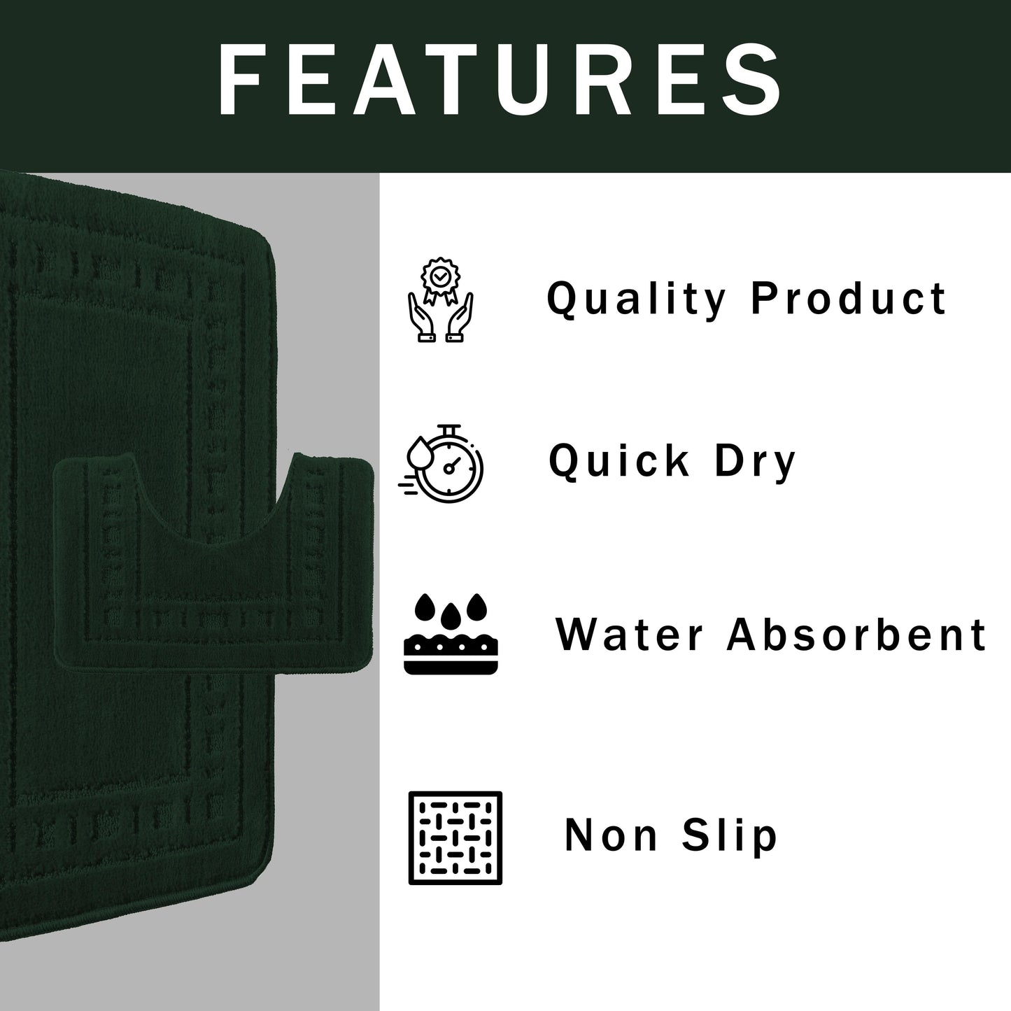 Miami 2 Piece Emerald Green Bath Mat & Pedestal Set Non-Slip Soft & Absorbent Bathroom Mat Set for Comfort & Safety by OLIVIA ROCCO
