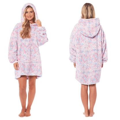 Oversized Rainbow Hooded Plush Fleece Blanket with Reversible Sherpa Ultra Soft Giant Hoodie with Front Pocket for Adults and Kids by Daisy Dreamer