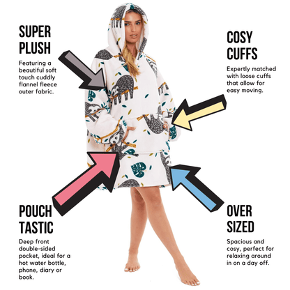 Oversized Sloth Hoodie Blanket with Reversible Sherpa Plush Fleece Giant 6XL for Adults and Kids with Pockets and Elastic Cuffs by Daisy Dreamer
