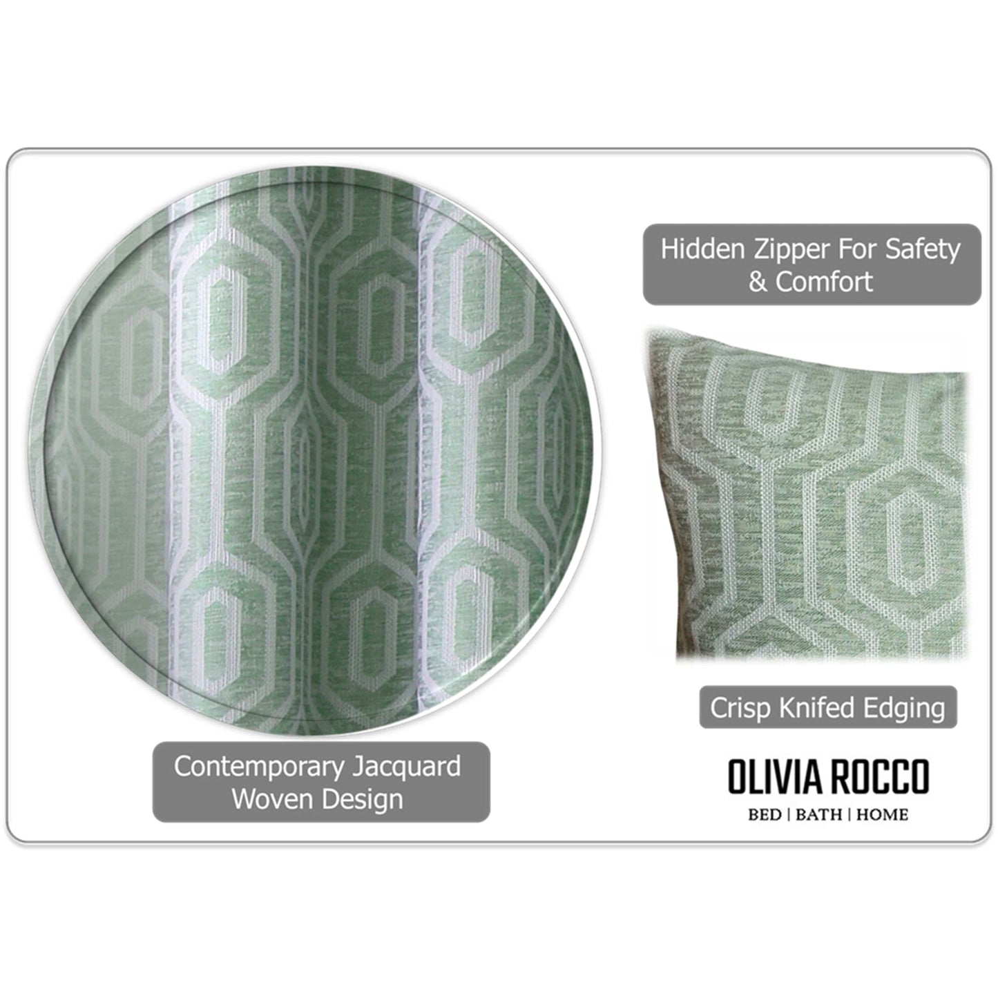 Paris Cushion Covers 2 Pack Modern Sage Green Decorative Square Scatter Cushions with Invisible Zipper for Sofa & Bed by OLIVIA ROCCO