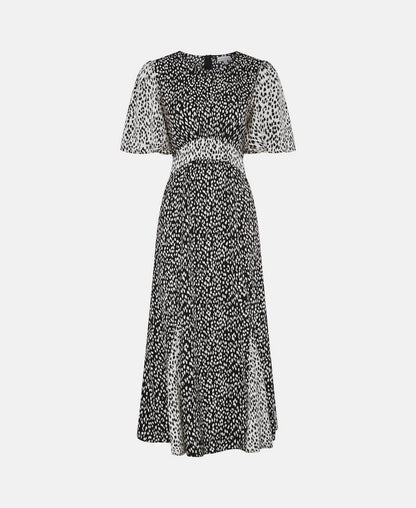 Contrast Animal Satin Midi Occasion Dress