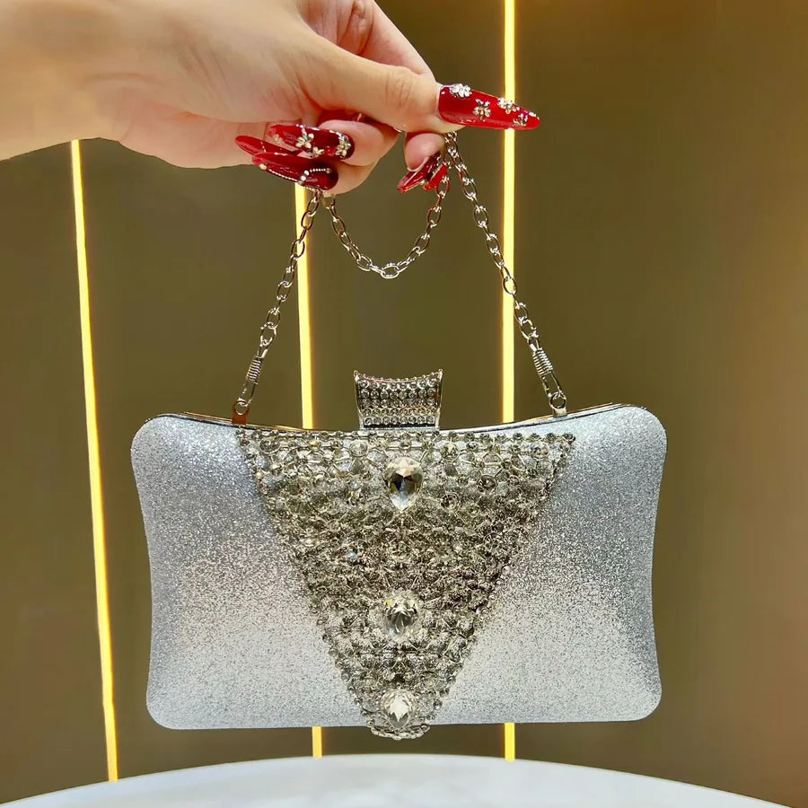 New  Dinner Bag Diamond Embedded Ladies Handbag Evening Gown Chain Crossbody Handheld Women's Bag
