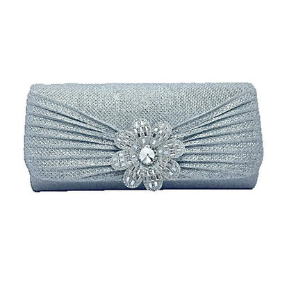 Elegant Evening Bag For Women Diamond Embedded Flower Design Chain Handbag Square Shape Polyester Material Fashionable Trend