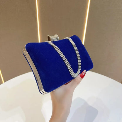 Velvet Evening Bag Handbag Small Fragrance Style Fashion Single Shoulder Women's Bag For Banquet Party Diamond Embellished