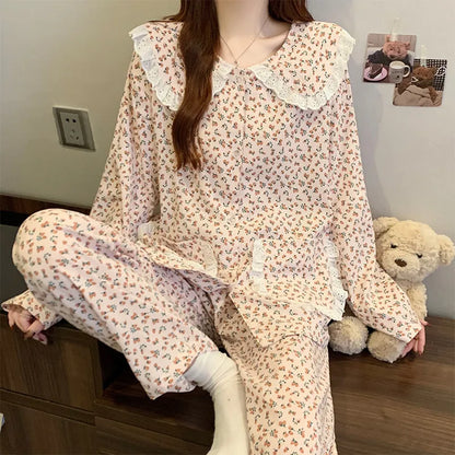Cloud Cotton Long Sleeve Sleepwear Women's Spring Autumn Style Cute Doll Collar Home Clothes Breathable Casual Sleepwear