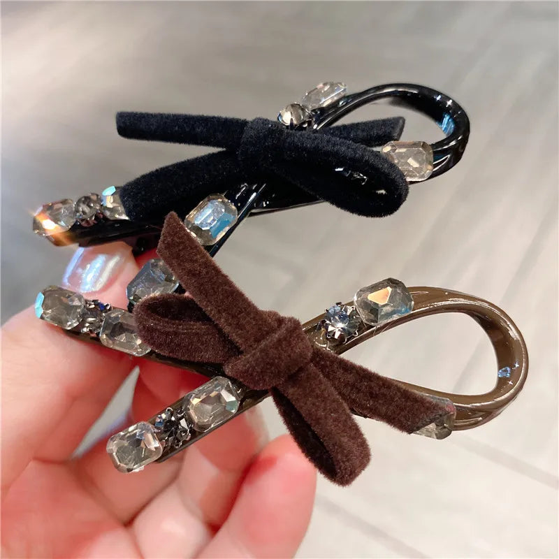 Butterfly Knot Brown Flocked Hair Clip Side Ponytail Holder Women's Duckbill Hair Accessories Casual Style Hair Decorations
