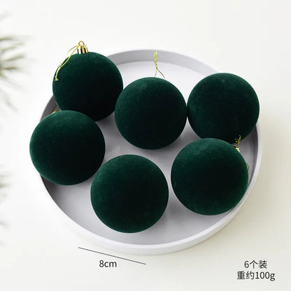 Flocking Christmas Ball Decorations 6/8cm Christmas Tree Ornaments Christmas Day Decorations Simple Style Plastic Material