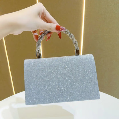 Shiny Water Diamond Evening Handbag Ladies  Style KTV Princess Dress Bag Square ABS Material Flip Cover