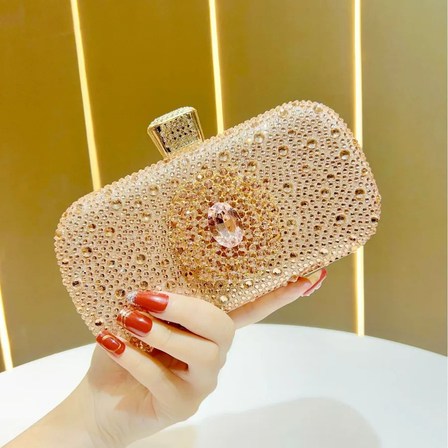 Elegant Diamond Embedded Evening Bag For Women Luxury Clutch Chain Handbag Square Polyester Full Of Sparkle Small Handbag
