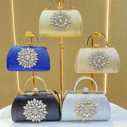 New European Style Water Diamond Embedded Women's Sunflower Evening Bag Shoulder Crossbody Bag For Women Square PVC Handbag