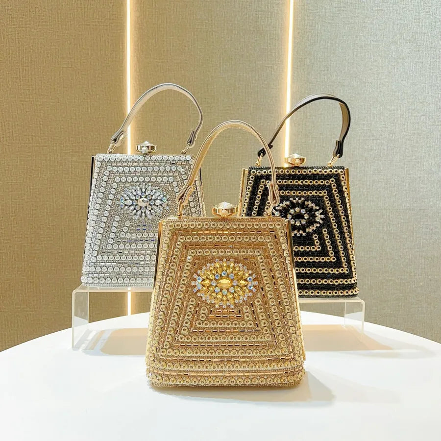 New Evening Bag Diamond Embellished Cheongsam Shoulder Crossbody Phone Bag For Dinner Party Sparkling Single Strap Handbag