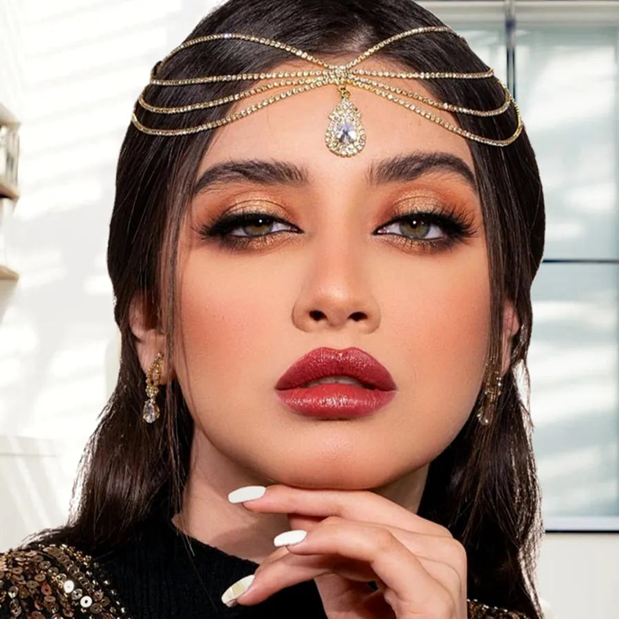 Bohemian Crystal Bridal Forehead Decor Brow Heart Drop Headband Waterdrop Hair Accessory  Style Comb Inlet