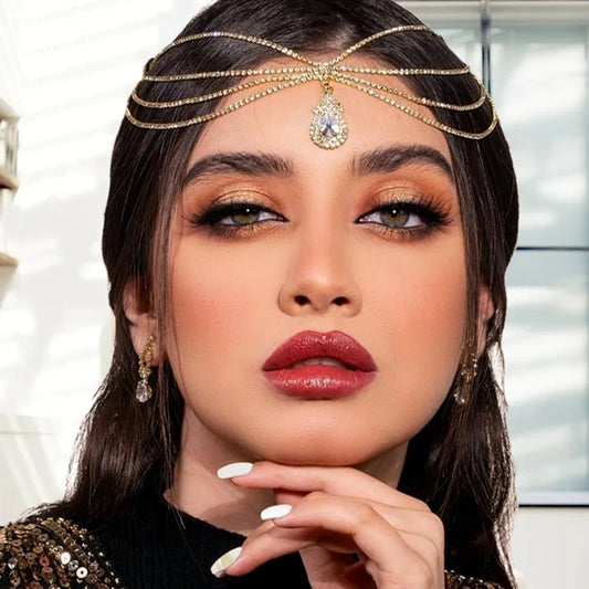 Bohemian Crystal Bridal Forehead Decor Brow Heart Drop Headband Waterdrop Hair Accessory  Style Comb Inlet