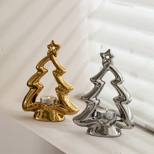 Ceramic Christmas Tree Candle Holder Halloween Scenic Spot Decoration Nordic Style Aromatherapy Candle Stand Tabletop Ornament