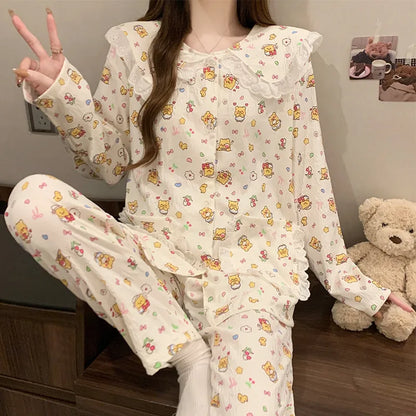 Cloud Cotton Long Sleeve Sleepwear Women's Spring Autumn Style Cute Doll Collar Home Clothes Breathable Casual Sleepwear