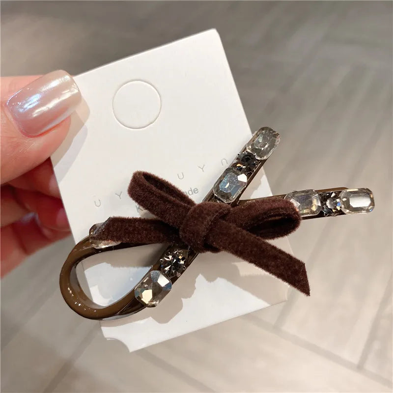 Butterfly Knot Brown Flocked Hair Clip Side Ponytail Holder Women's Duckbill Hair Accessories Casual Style Hair Decorations