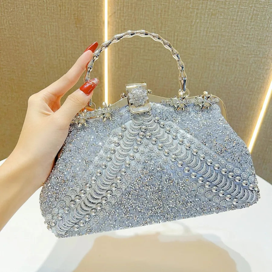 New Diamond Embedded Handbag Evening Dress Bag Ball Elegance Lady Clutch Crossbody PVC Pillow Shape Fashion Shoulder Strap