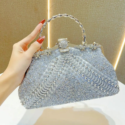 New Diamond Embedded Handbag Evening Dress Bag Ball Elegance Lady Clutch Crossbody PVC Pillow Shape Fashion Shoulder Strap