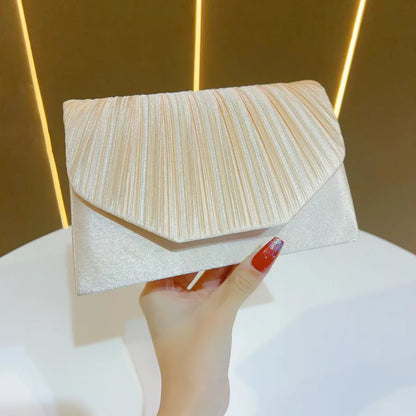 New Fashionable Evening Clutch Bag For Women Wedding Dinner Shoulder Bag Polyester Square Bag With Pleated Design