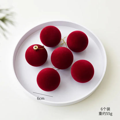 Flocking Christmas Ball Decorations 6/8cm Christmas Tree Ornaments Christmas Day Decorations Simple Style Plastic Material