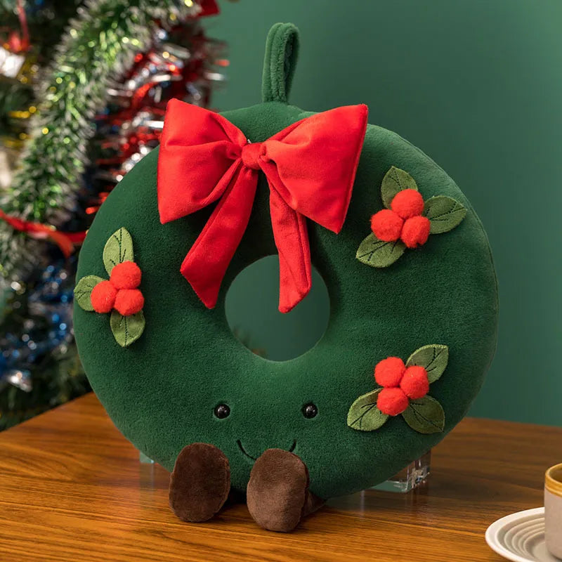Christmas Decorative Cushion Santa Claus Toy Apple Peaceful Fruit Christmas wreath Cushion Gingerbread Man Cartoon Style